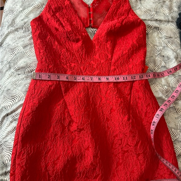 Monique Lhuillier Red-berry Floral Lace Sleeveless Mesh Cutout Back Dress NWT 6 - Picture 15 of 16